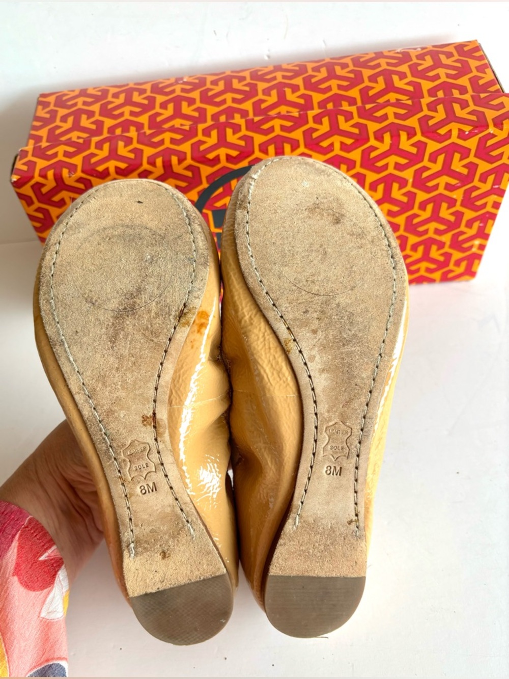 TORY BURCH Caroline nude patent leather logo toe detail ballet flats 8 - Picture 6 of 7